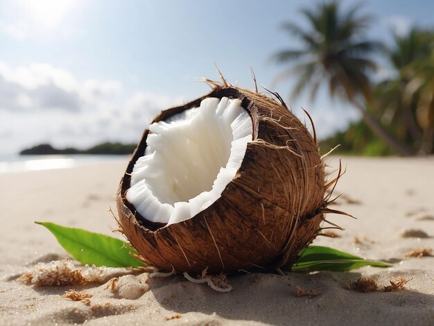 Coconut washed ashore ready to sprout