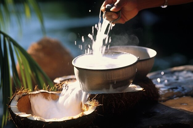 Photo coconut water being used as a hydrating facial mist