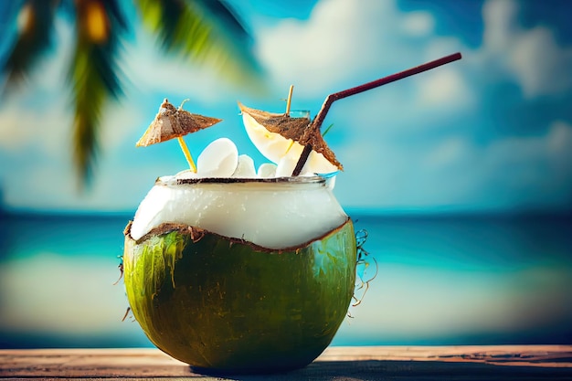 Foto coconut water cocktail fresco in cocco naturale