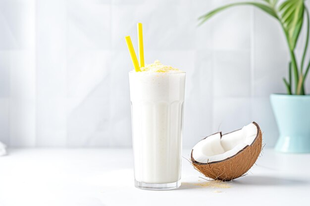 A coconut water smoothie with a clear layer of pure coconut water on top