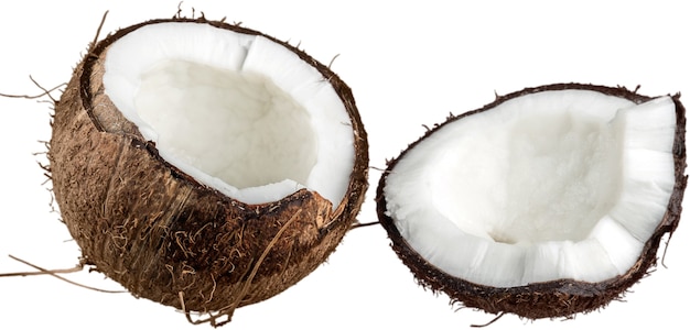 Coconut whole cut half composition isolated