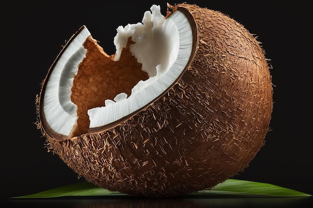 A coconut with a broken coconut on it