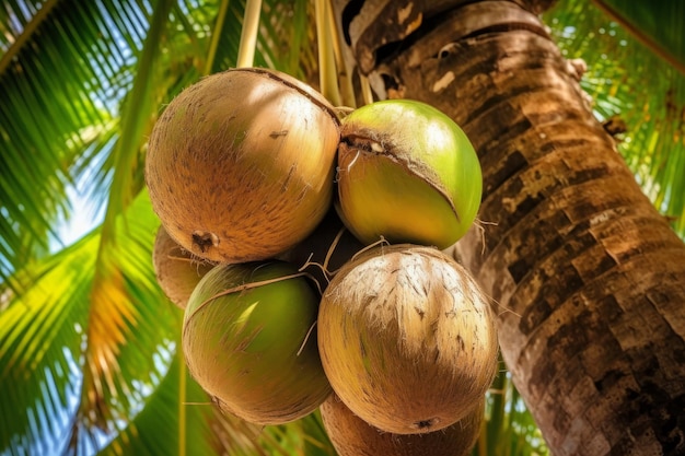 Coconut with coconuts palm tree Created with generative AI technology