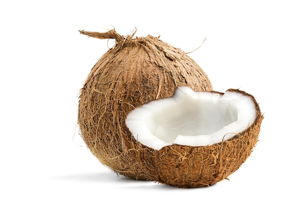 Coconut with half coconut isolated on a white background