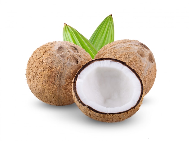 Coconut with half and leaves