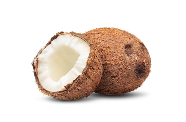 Coconut with half on white background