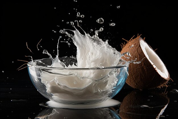 A coconut with a heart shaped piece of fruit being poured into it