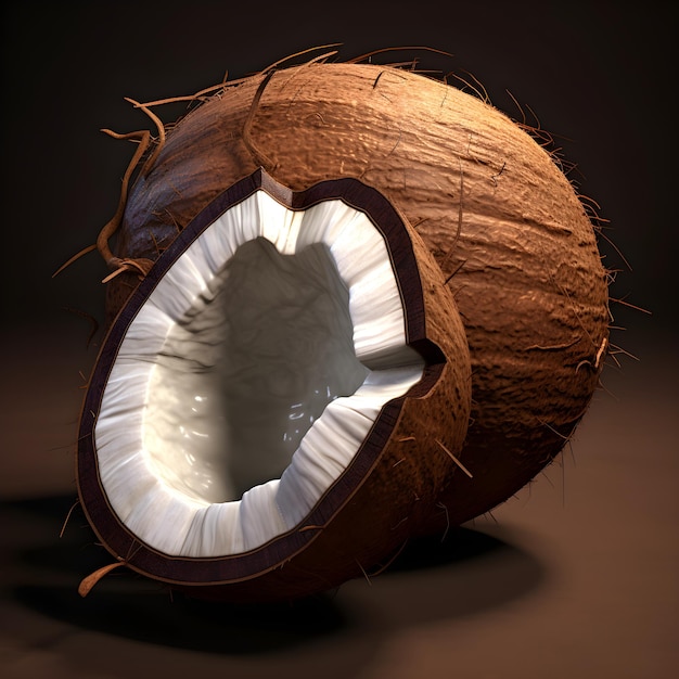 A coconut with the inside of it that is open.