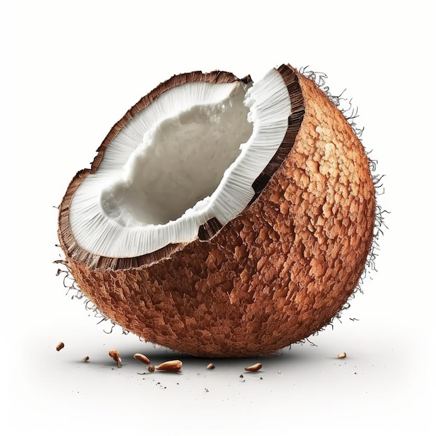 A coconut with the top half open and the bottom half is half open.