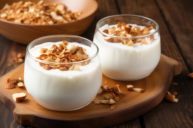 Coconut yogurt with granola and chopped nuts