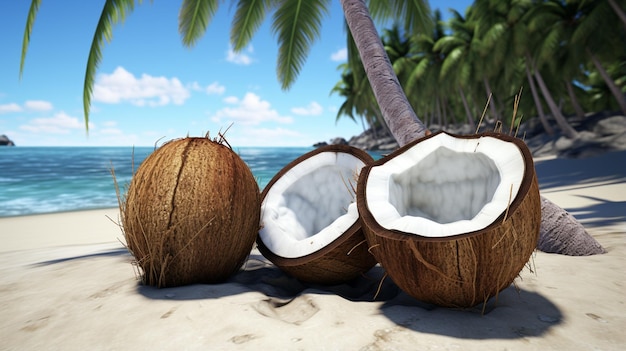 ビーチでココナッツを食べる - 乳やクリームを生み出す場所