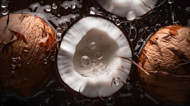 Coconuts in a bowl with water droplets on them