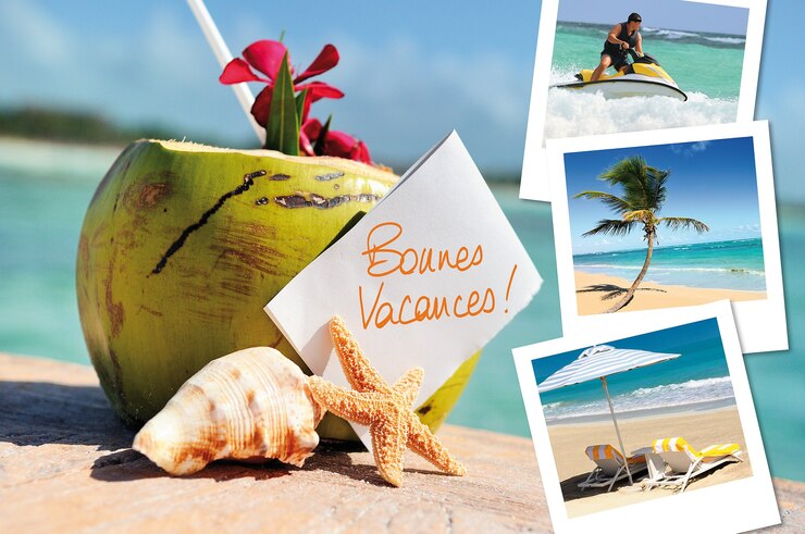 Photo coconuts cocktail, starfish, sea outdoor with hlidays pics