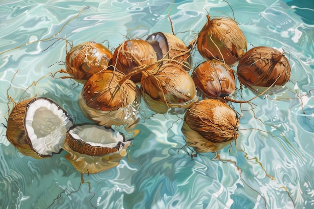 Coconuts Floating in Water