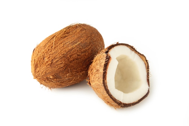 Coconuts isolated on the white background. Healthy cooking.