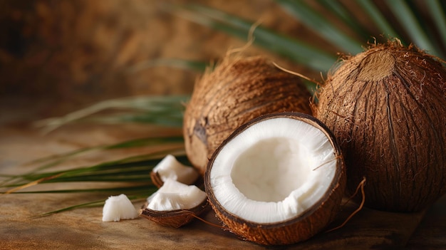 Coconuts whole and broken in half