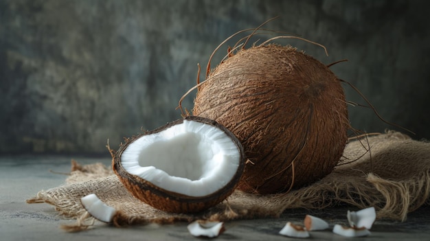 Coconuts whole and broken in half