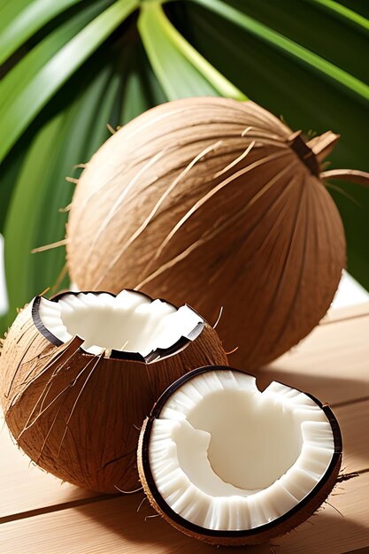 Photo coconuts on a wooden table