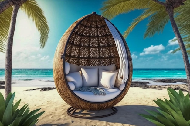 cocoon chair on the beach ai generated