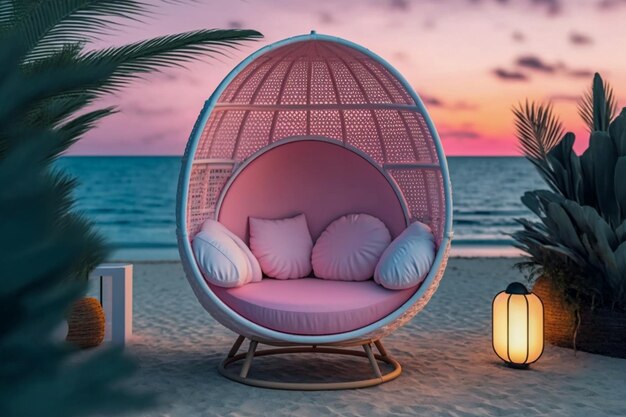 cocoon chair on the beach ai generated