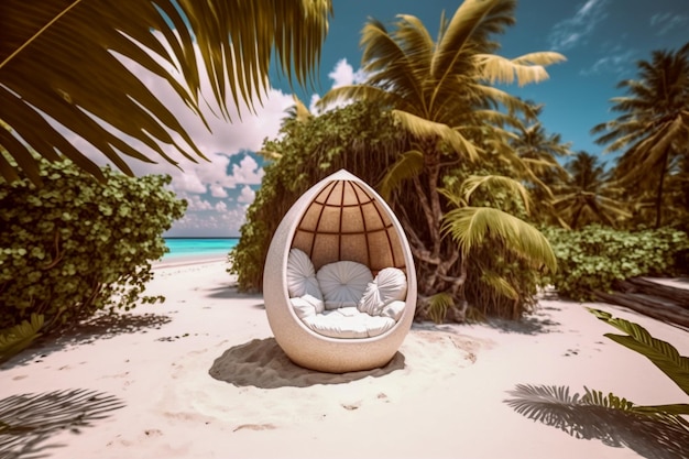 cocoon chair on the beach ai generated