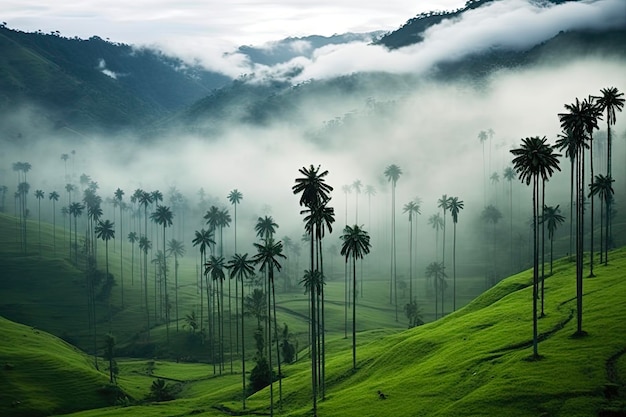 Photo cocora valley in colombia the home of the worlds tallest wax palm tree amid andean countryside