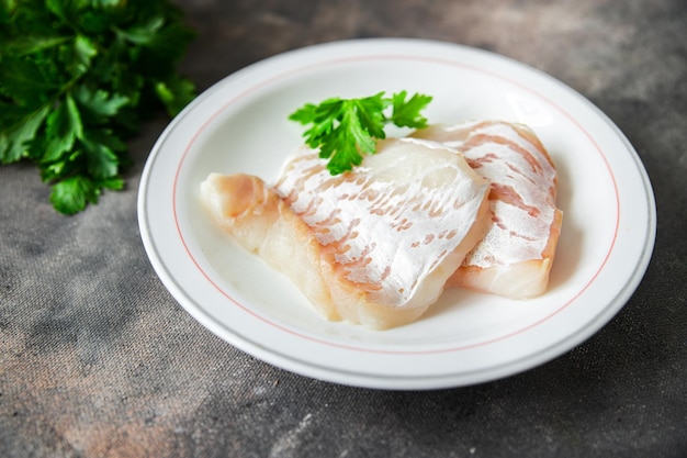 cod fish white skinless fillet fresh meal food snack on the table copy space food background rustic