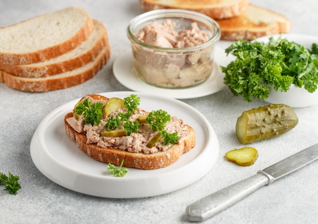 Cod liver in a jar and sandwich