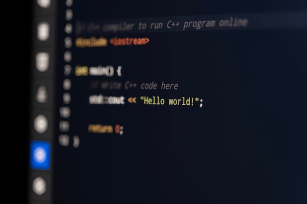 Foto background di codice nell'editor programmazione junior con codifica c creazione di software di app firt