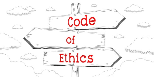Photo code of ethics outline signpost with three arrows