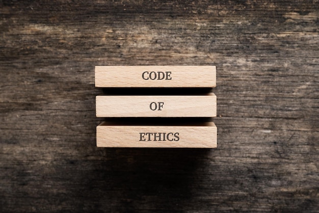 Code of ethics spelled on wooden pegs