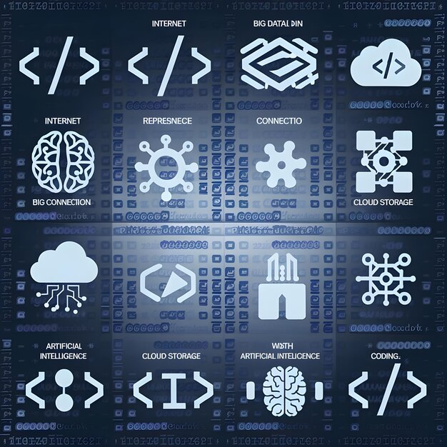Code internet and big data connection for cloud storage artificial intelligence and coding