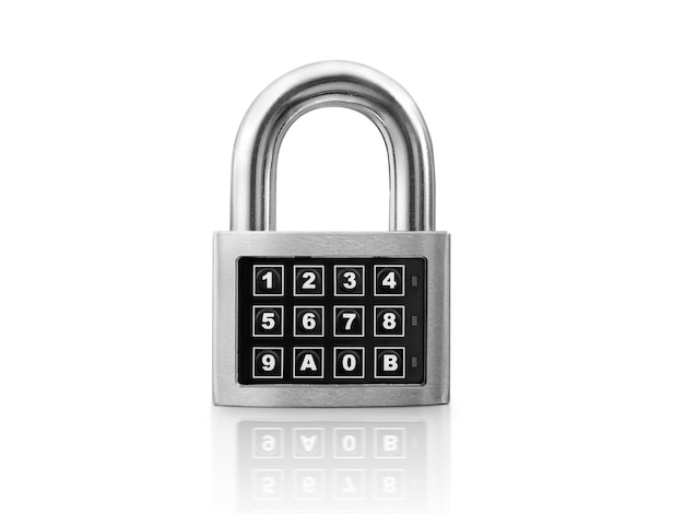 Code locked padlock on the white background concept security