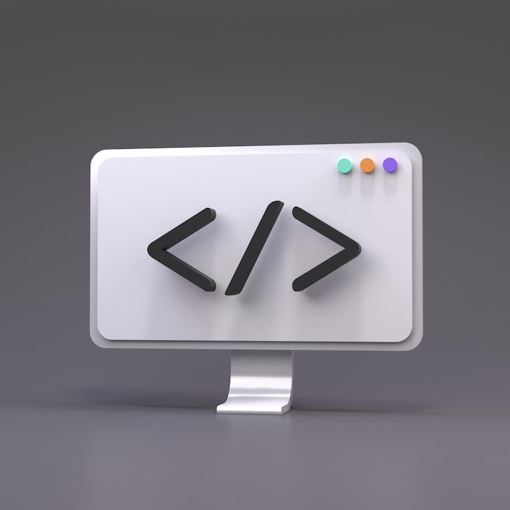 Photo code part symbol on computer screen concept of coding and programming 3d render