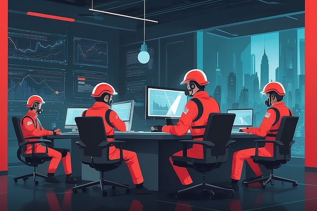 Code Red Chronicles Collaborative HighTech Reduces in Flat Style Vector Illustratie