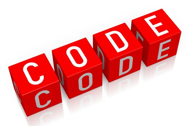 Code rode blokjes met letters 3D illustratie