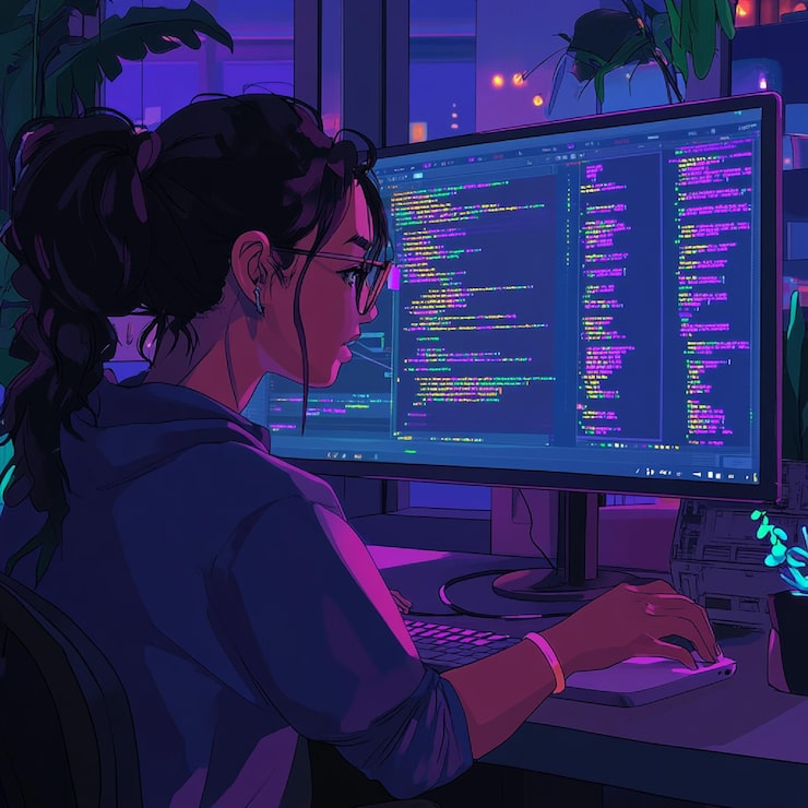 Photo a coder debugging a program with error messages displayed on the screen