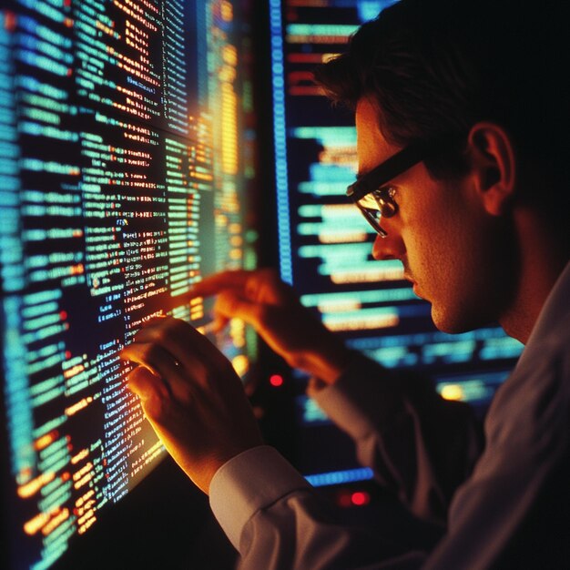 一個編碼員正在糾正一個程序的錯誤訊息顯示在屏幕上