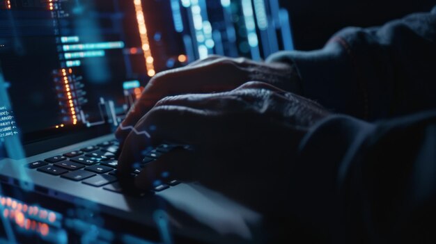 a coder deeply engaged with multiple screens reflecting code creating a focused atmosphere in a technologicallyrich workspace