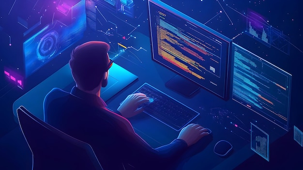 coder designing animated html5 canvas with dynamic digital content creation