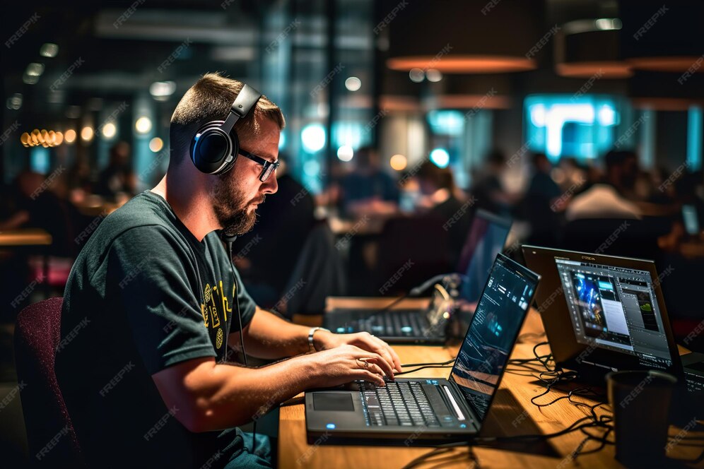 Premium AI Image | Coder working on user interface using portable ...