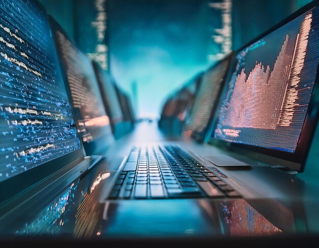 Codering en programmering praktijken met elementen zoals computerschermen met code programmeringstalen en codering symbolen die software ontwikkeling technische vaardigheden en programmering activiteiten symboliseren