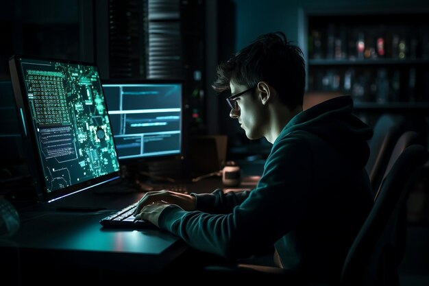 Premium AI Image | Coding Expertise Focused Programmer Crafting Project ...