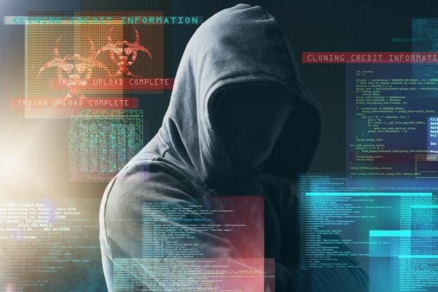 プログラミング オーバーレイ ハッカー 暗黒の男 ウイルス アップロード 情報技術 サイバーセキュリティ コンピュータ データ ユーグラフィック インターネット犯罪 金融詐欺 マルウェア