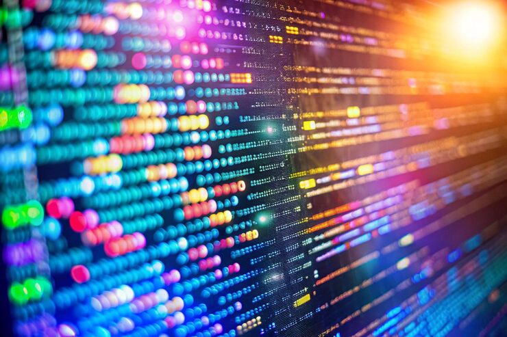 Photo coding programming source code screen colorful abstract data display software developer web program script