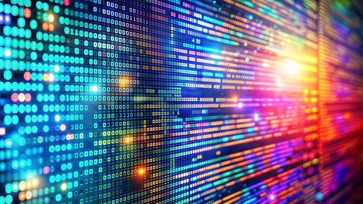 Photo coding programming source code screen colorful abstract data display software developer