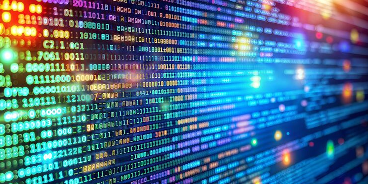 Photo coding programming source code screen colorful abstract data display software developer