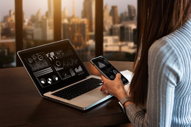 coding software developer work with augmented reality dashboard computer icons  with responsive cybersecurity.