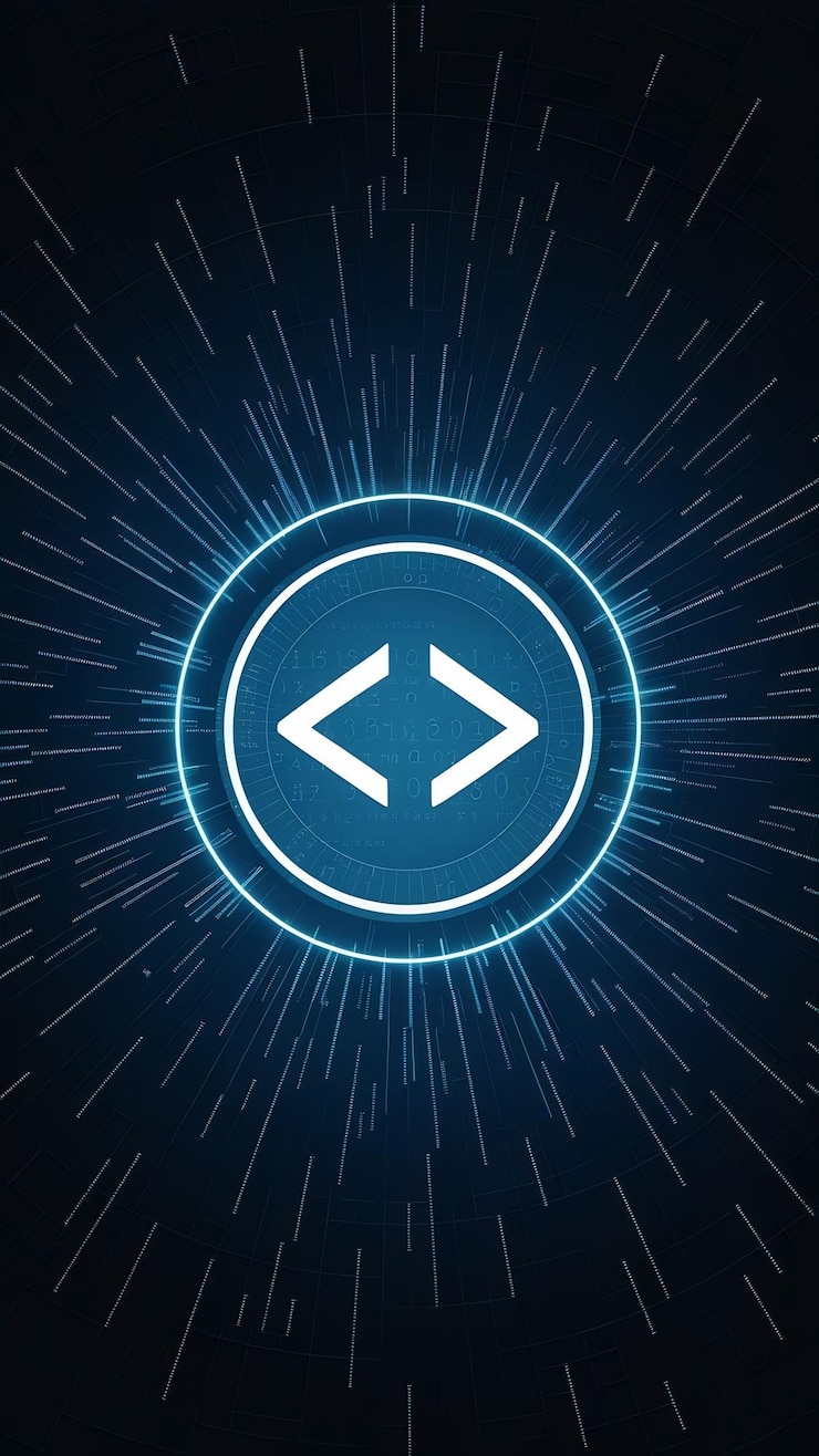 Photo coding symbol on virtual screen about developing apps or website