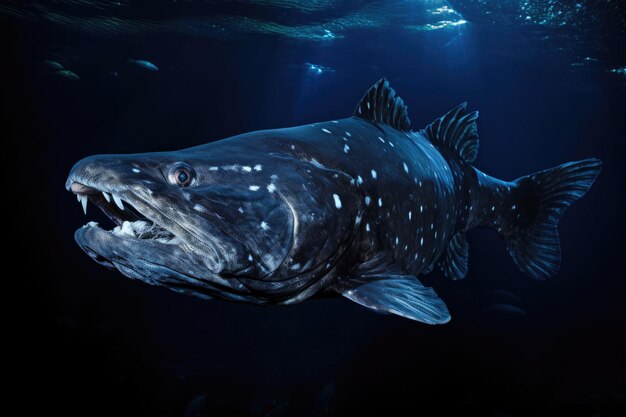 Foto un coelacanto una specie di pesce rara e preistorica nel suo habitat marino profondo